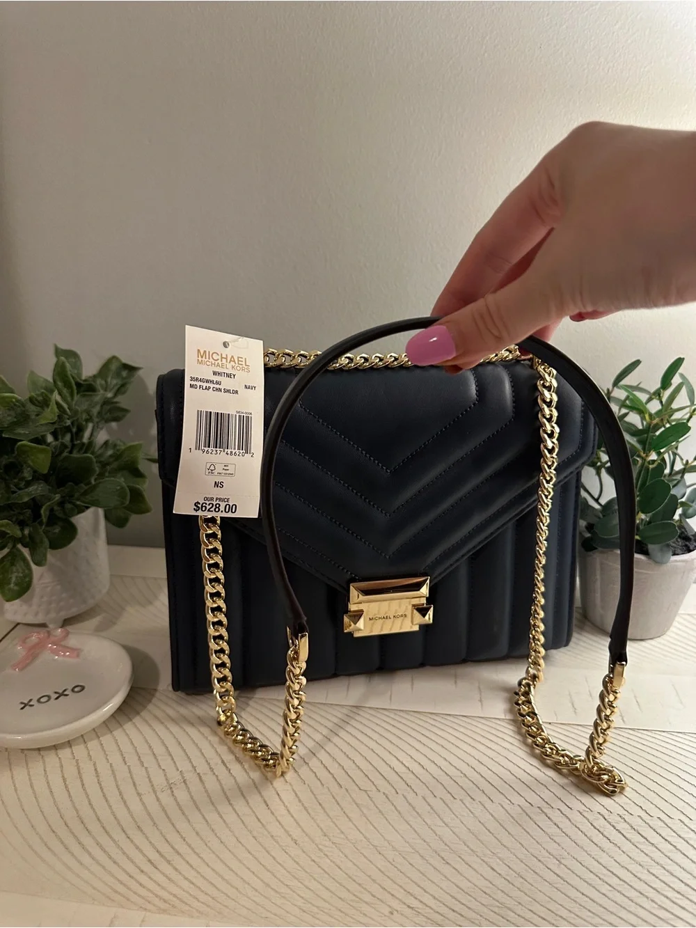 NWT Michael Kors Navy Quilted Shoulder Bag with Gold Chain